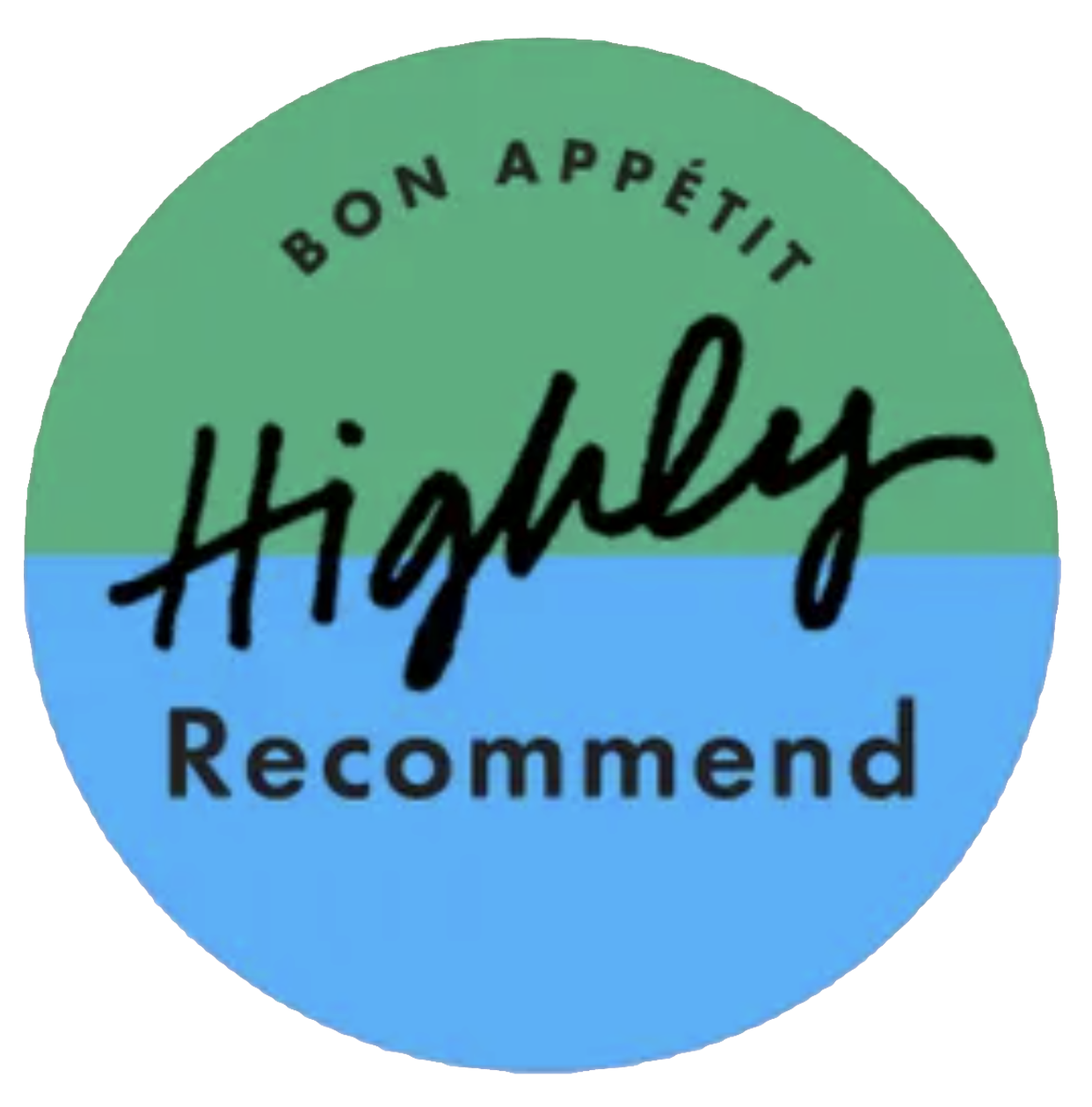 'bon appetit' Round  badge with 'Highly Recommend' 