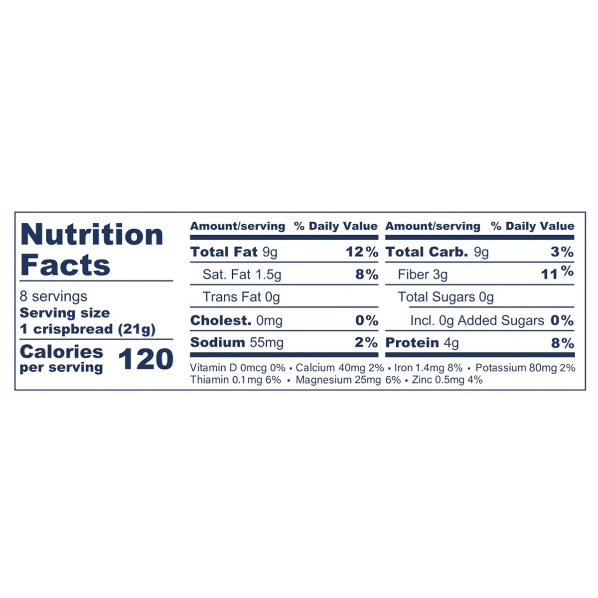 Nutrition facts label for a classic crissbread product on a white background