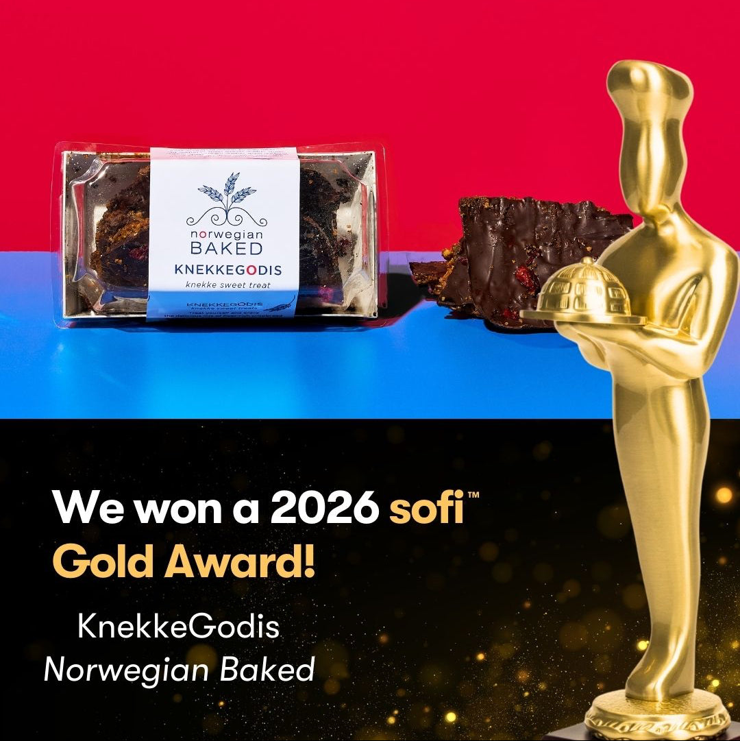 Norwegian Baked KnekkeGodis packaging - SOFI Gold Award-winning sweet treat