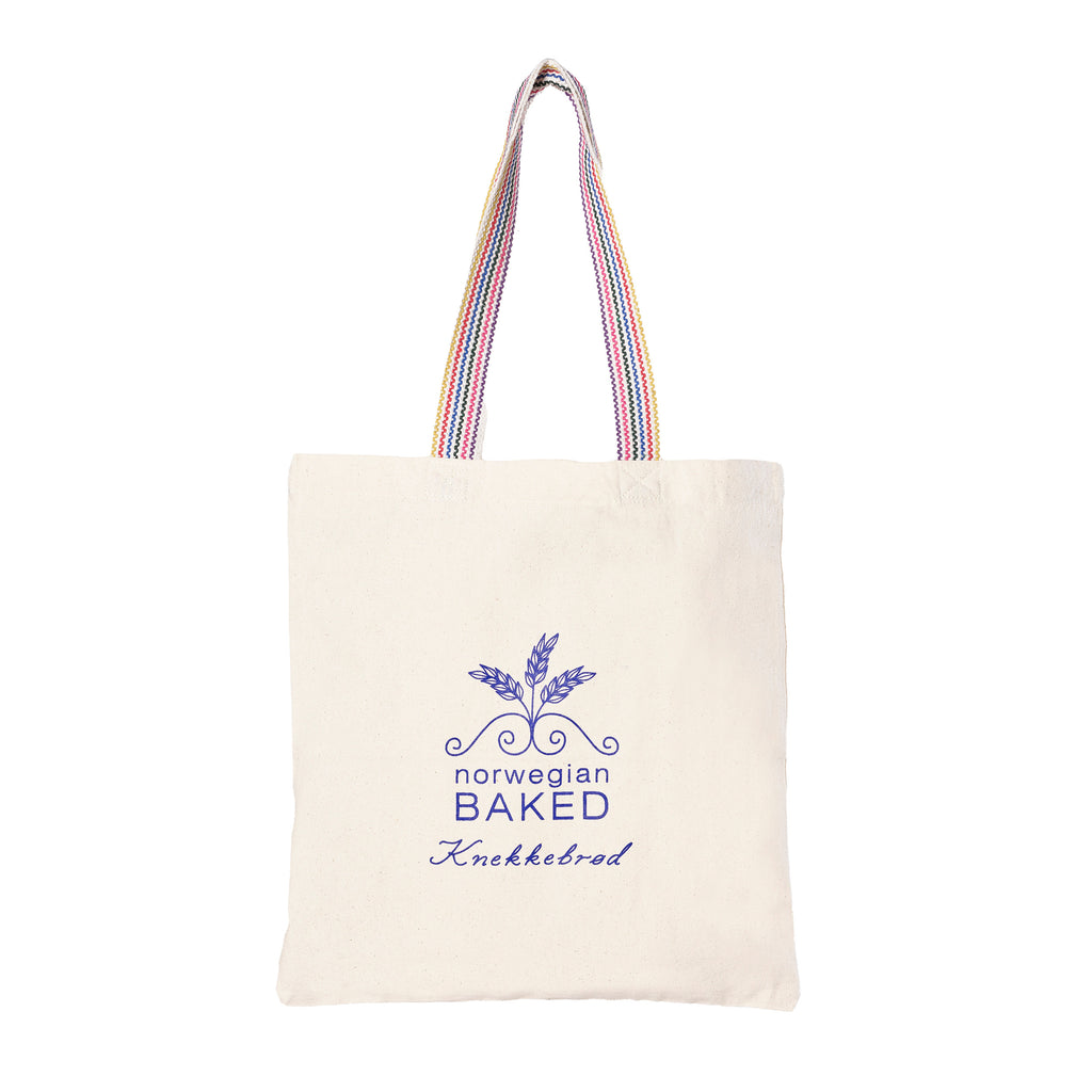 Norwegian Baked recycled cotton tote bag with printed Knekkebrød logo